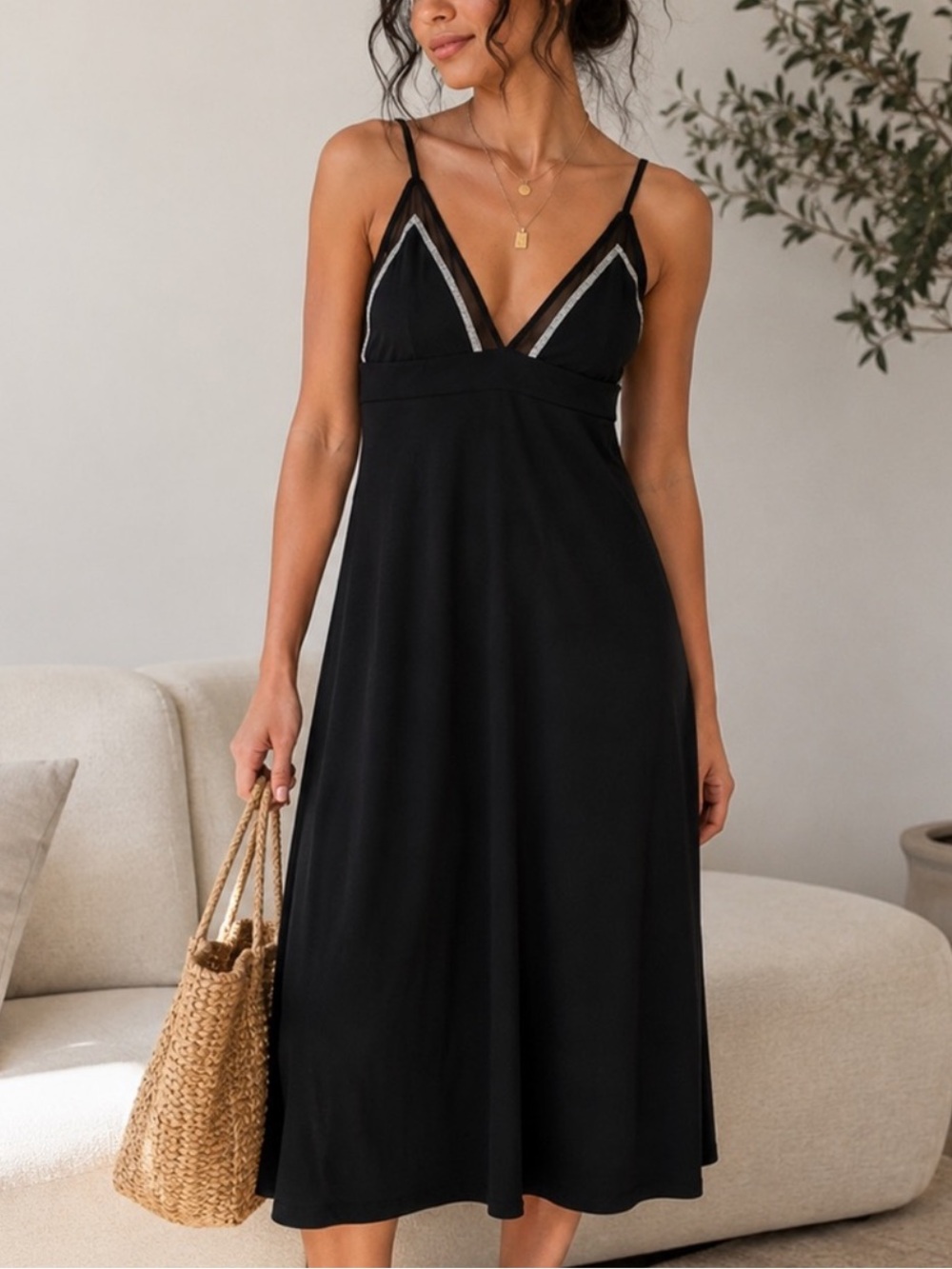 Zara Women’s Black V-Neck Slip Dress, Preppy, Boho, Edgy, Sexy - Picture 1 of 6
